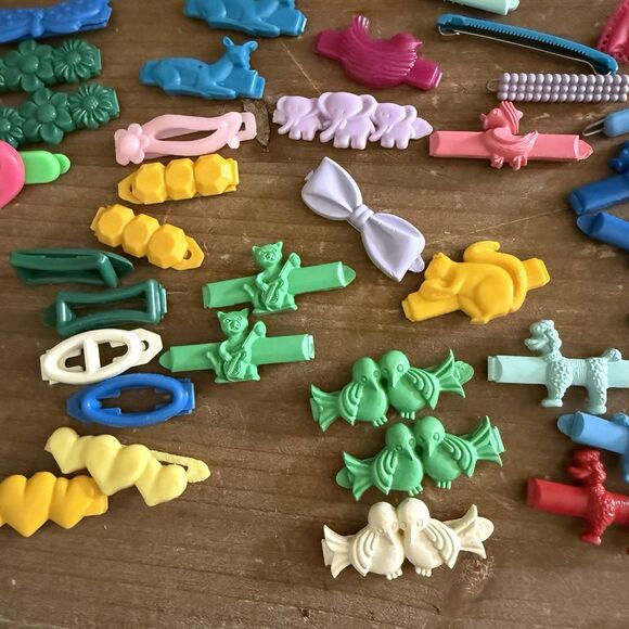 Vtg Lot Goody 1980s Colorful Animals Hair Clip Snap Tight Plastic Kids Barrettes